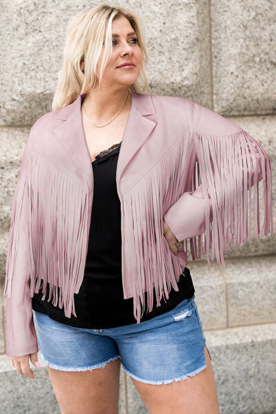 swvws Plus Size Fringe Open Front Jacket