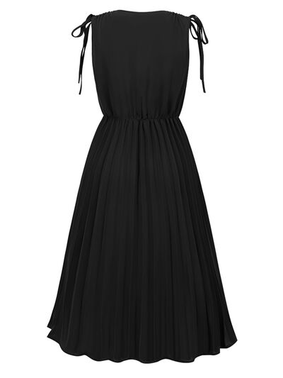 swvws Pleated V-Neck Sleeveless Midi Dress