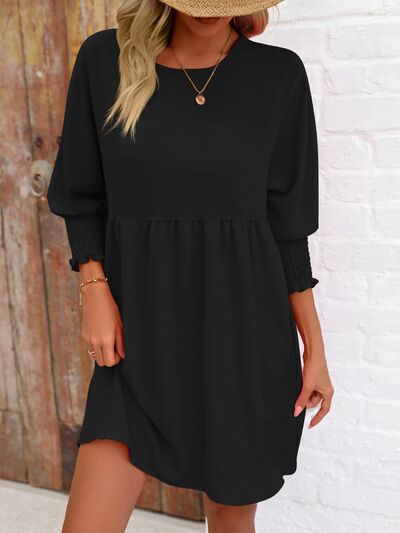 swvws Round Neck Lantern Sleeve Mini Dress