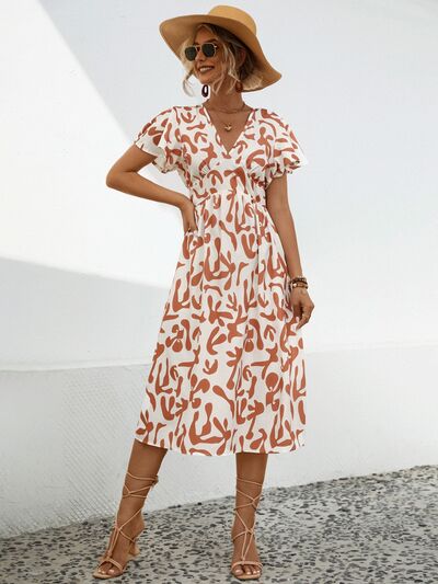 swvws Printed V-Neck Short Sleeve Dress