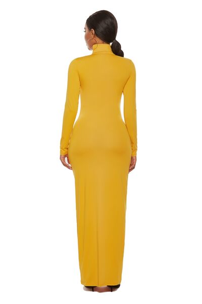 swvws Mock Neck Long Sleeve Maxi Slim Dress