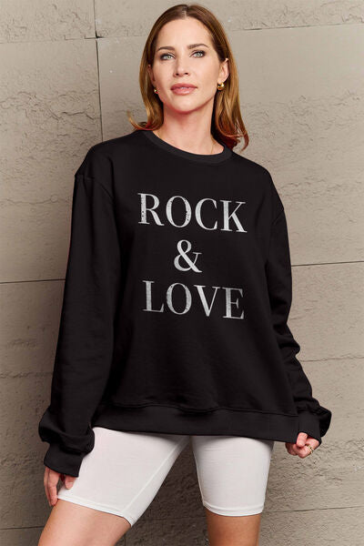 swvws Simply Love Full Size ROCK ��� LOVE Round Neck Sweatshirt