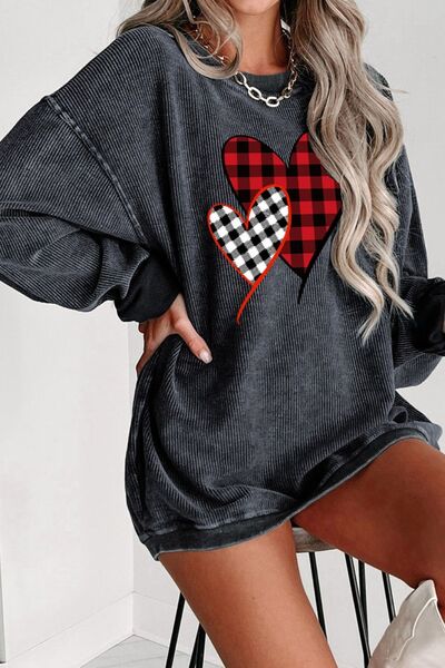 swvws Heart Round Neck Dropped Shoulder Sweatshirt