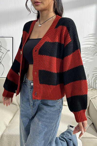 swvws Striped Button Up Dropped Shoulder Cardigan