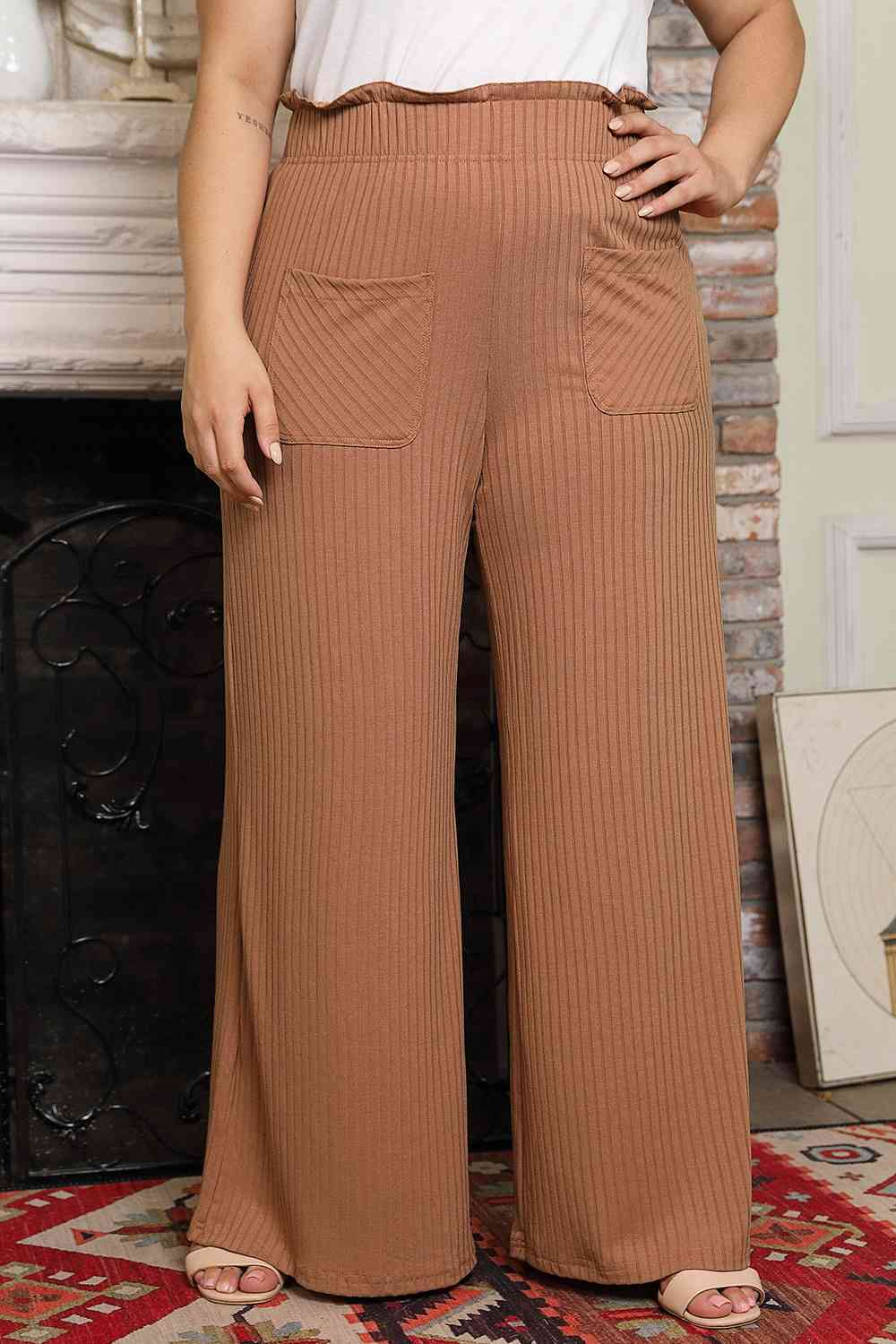 swvws Plus Size Wide Leg Pants with Pockets