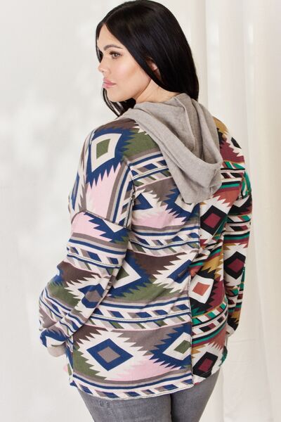 swvws Celeste Full Size Geometric Exposed Seam Drawstring Hoodie