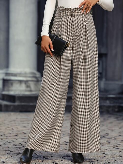 swvws Plaid Wide Leg Pants With Belt