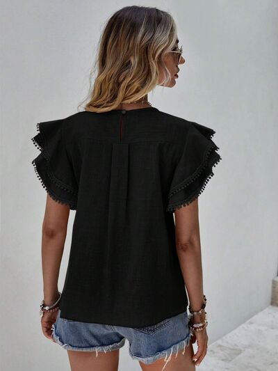 swvws Ruffled Cap Sleeve Round Neck Blouse