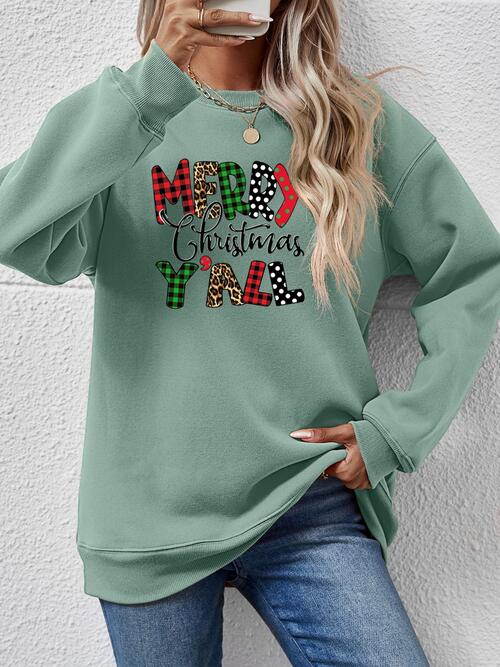 swvws Letter Graphic Round Neck Long Sleeve Sweatshirt