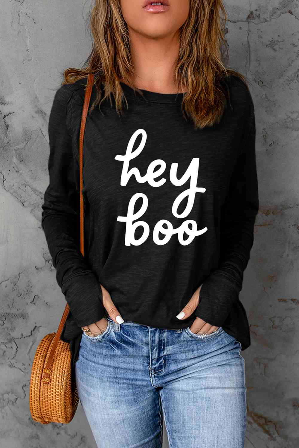 swvws HEY BOO Graphic Round Neck T-Shirt