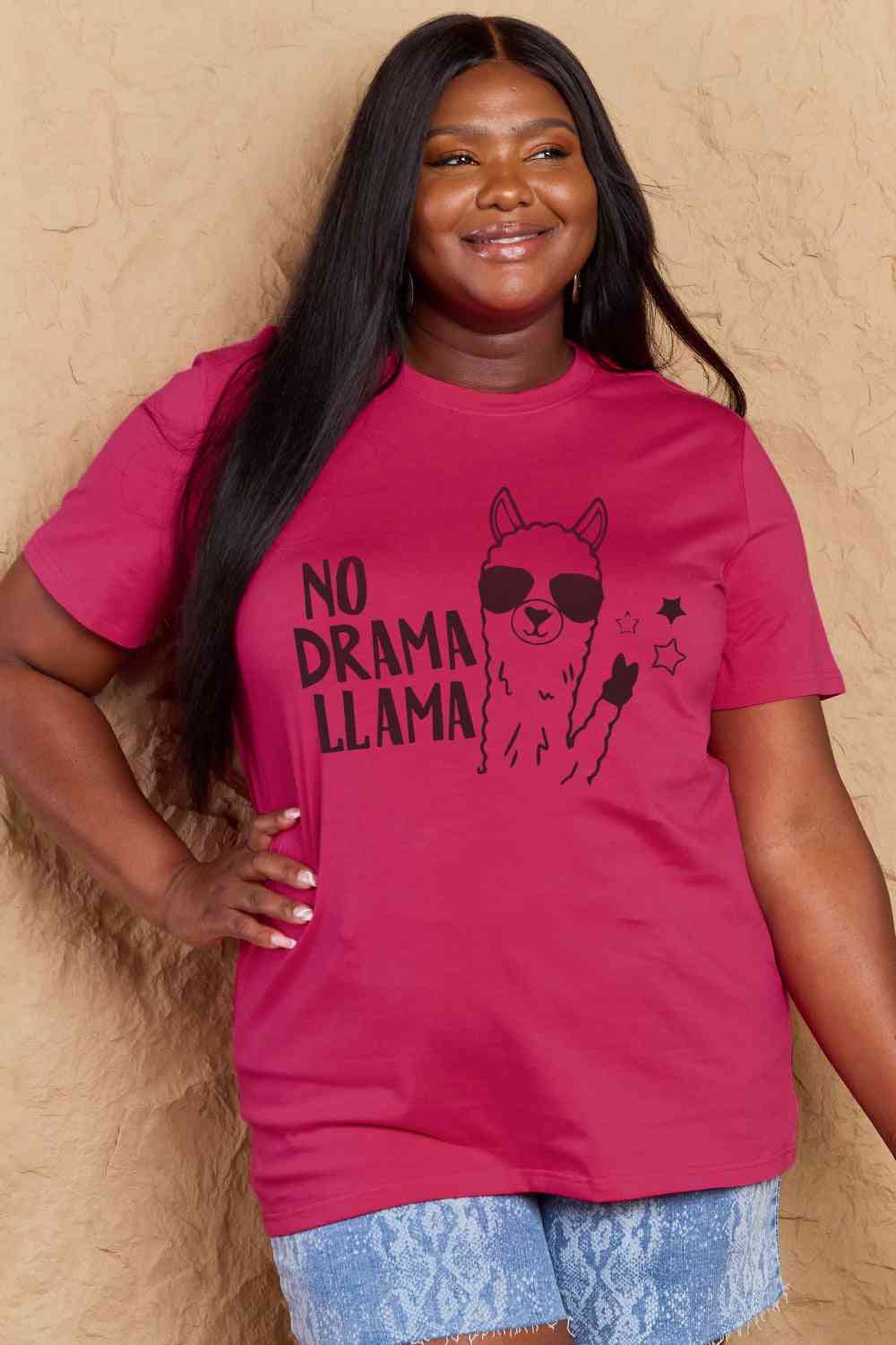 swvws Simply Love Full Size NO DRAMA LLAMA Graphic Cotton Tee