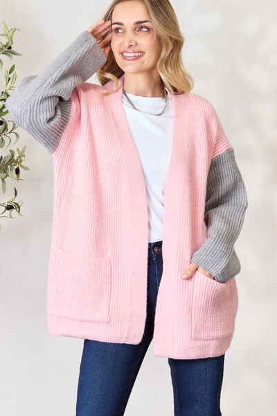 swvws BiBi Contrast Open Front Cardigan with Pockets