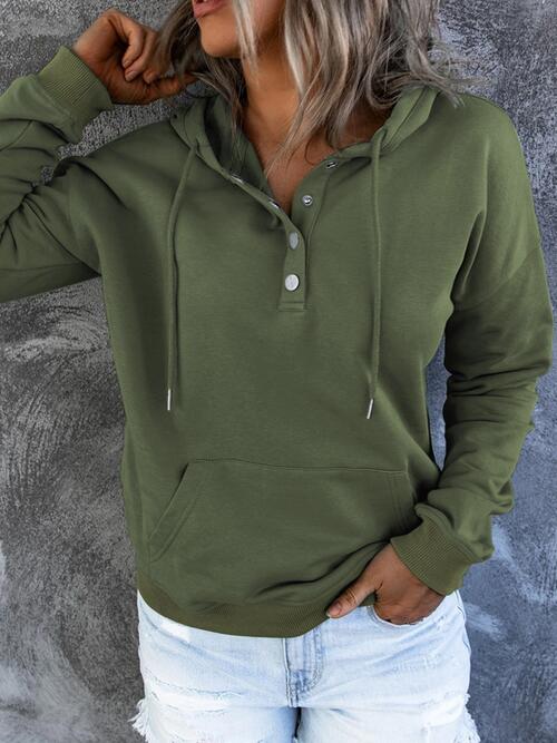 swvws Half Snap Drawstring Long Sleeve Hoodie