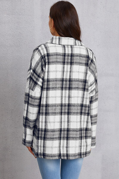 swvws Plaid Button Up Dropped Shoulder Outerwear