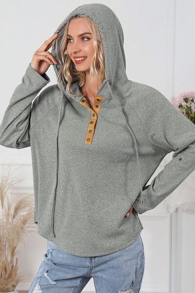 swvws Drawstring Half Snap Long Sleeve Hoodie