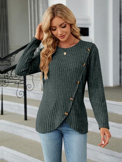 swvws Round Neck Long Sleeve Blouse