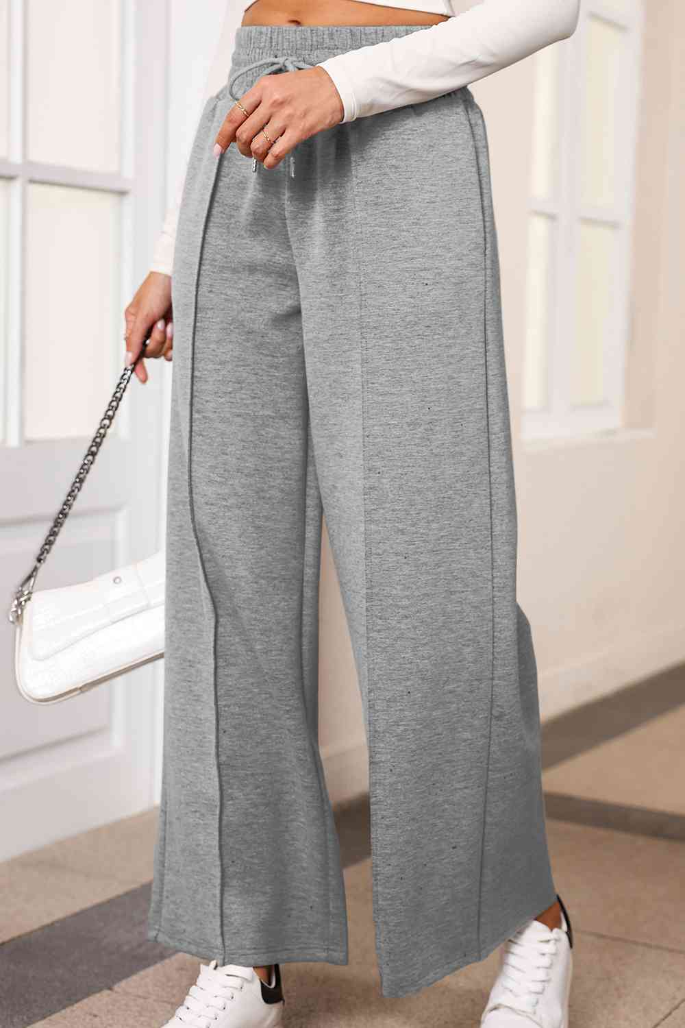 swvws Drawstring Wide Leg Pants with Pockets