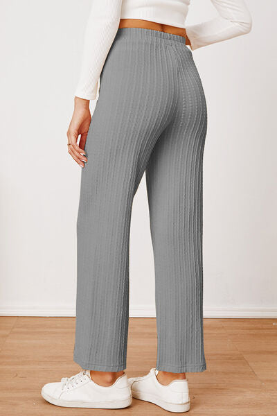 swvws Textured Elastic Waist Straight Pants