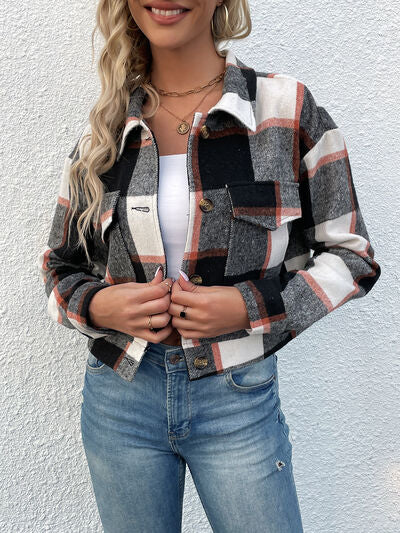 swvws Plaid Button Up Drop Shoulder Cropped Jacket