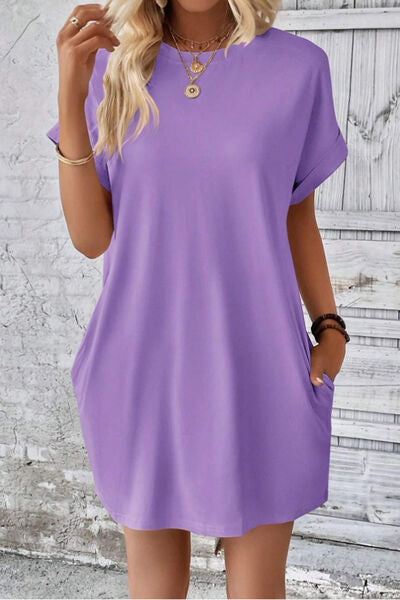 swvws Pocketed Round Neck Short Sleeve Dress