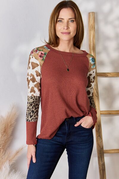 swvws Hailey & Co Full Size Leopard Waffle-Knit Blouse