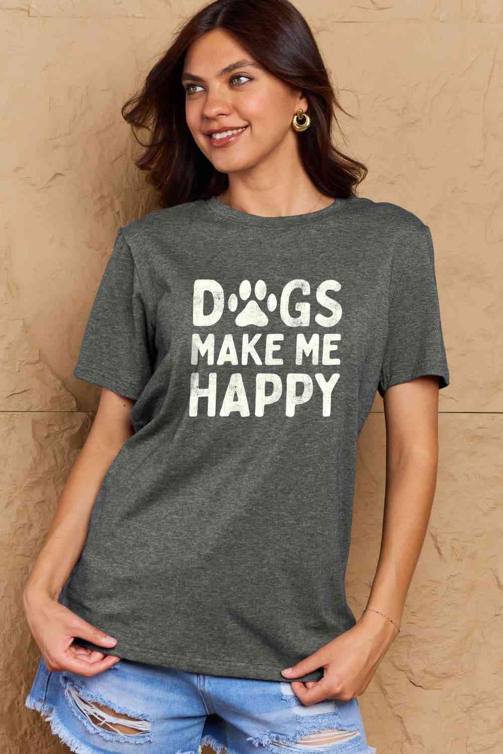 swvws Simply Love Full Size DOGS MAKE ME HAPPY Graphic Cotton T-Shirt