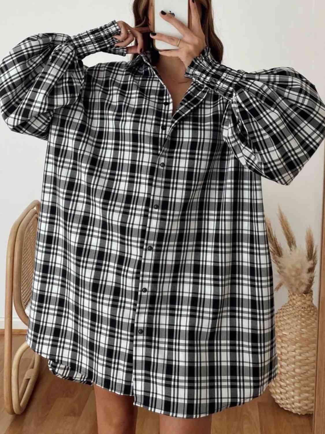 swvws Plaid Lantern Sleeve Shirt