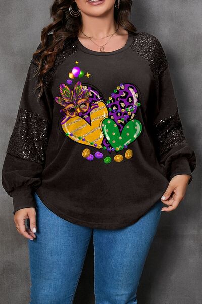 swvws Plus Size Graphic Sequin Long Sleeve T-Shirt