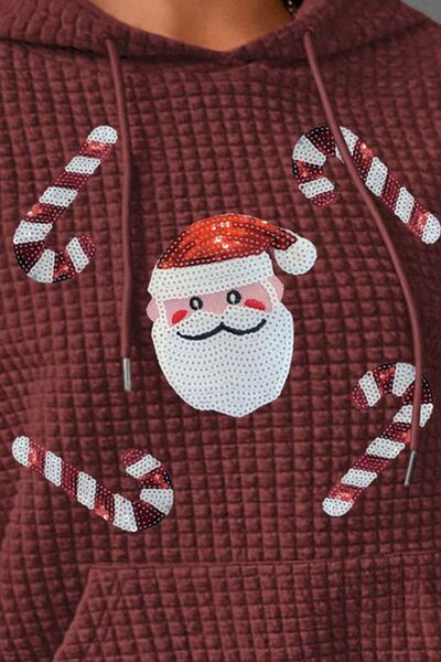 swvws Plus Size Santa Sequin Drawstring Hoodie