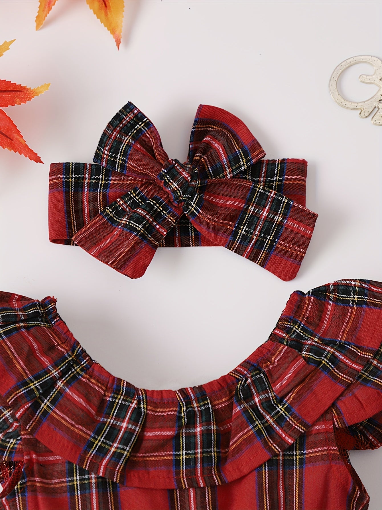 2pcs Plaid Toddler Girls Christmas Sets, Sleeveless Dress & Bow Headband Set for Party Gift Kids Clothes