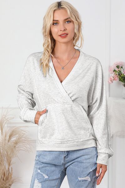 swvws Surplice Pocketed Long Sleeve Sweatshirt