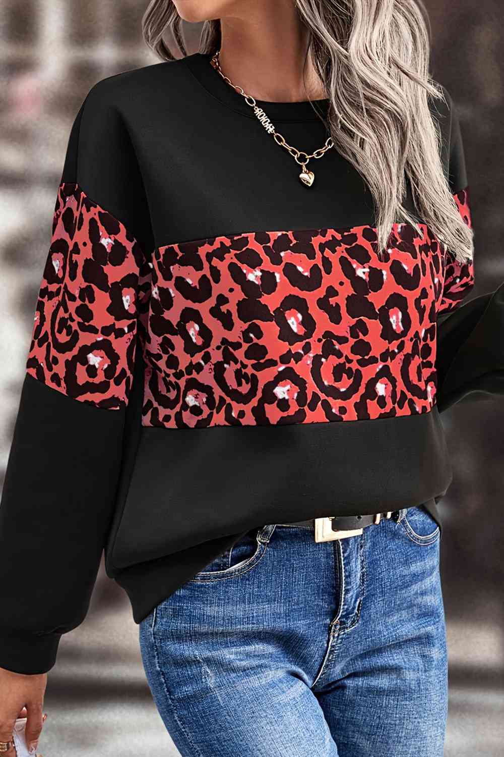 swvws Leopard Dropped Shoulder Sweatshirt