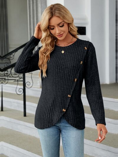 swvws Round Neck Long Sleeve Blouse