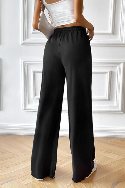 swvws Drawstring Wide Leg Pants with Pocketed