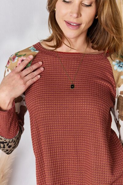 swvws Hailey & Co Full Size Leopard Waffle-Knit Blouse