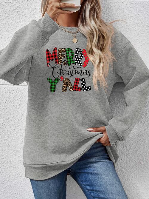 swvws Letter Graphic Round Neck Long Sleeve Sweatshirt