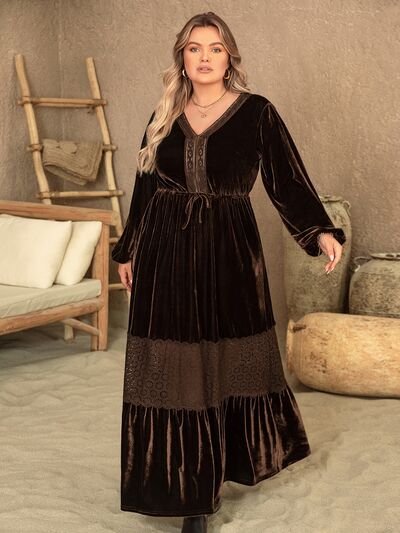 swvws Plus Size V-Neck Balloon Sleeve Maxi Dress