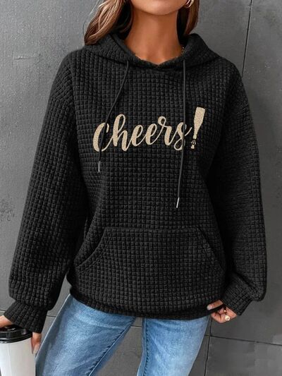 swvws Full Size CHEERS Waffle-Knit Drawstring Hoodie