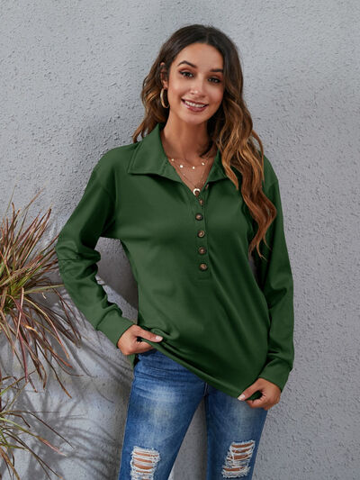 swvws Half Button Dropped Shoulder Blouse