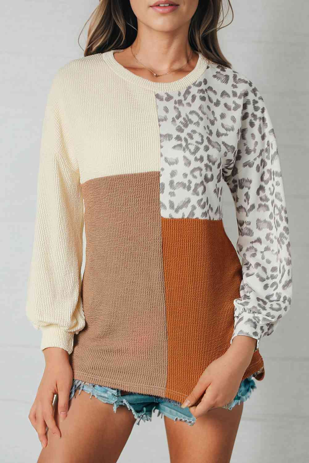 swvws Leopard Patchwork Long Sleeve Top