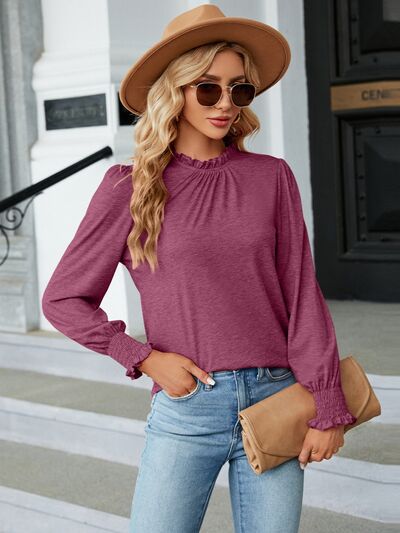 swvws Frill Mock Neck Long Sleeve Blouse