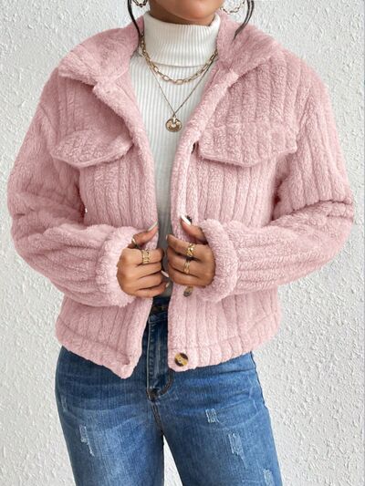 swvws Fuzzy Button Up Collared Neck Jacket