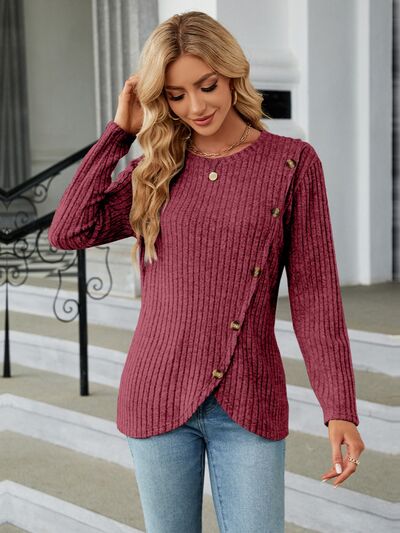 swvws Round Neck Long Sleeve Blouse