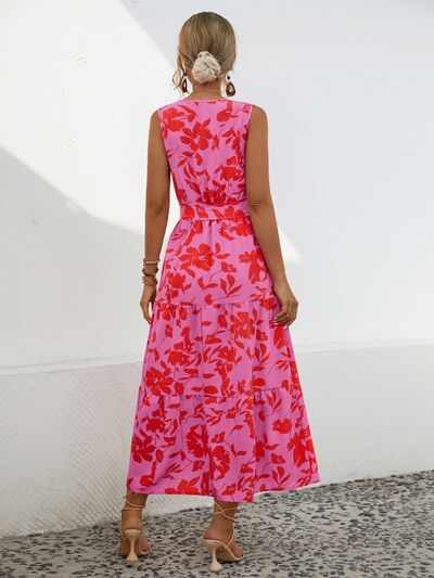 swvws Tied Printed Surplice Tiered Dress