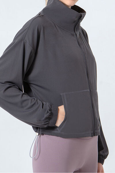 swvws Drawstring Zip Up Dropped Shoulder Active Outerwear