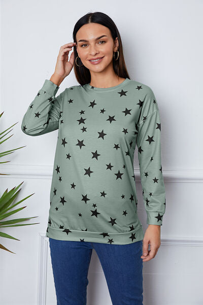 swvws Star Print Round Neck Dropped Shoulder Sweatshirt