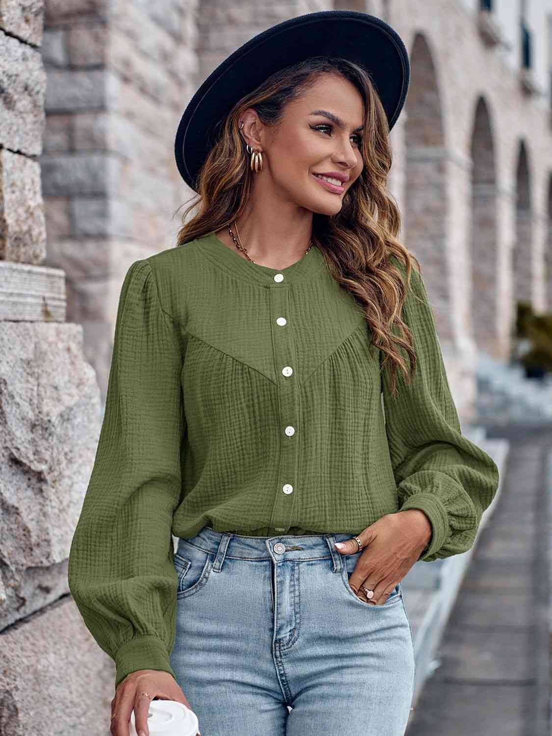 swvws Round Neck Puff Sleeve Shirt