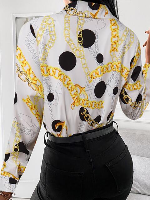 swvws Printed Collared Neck Long Sleeve Shirt