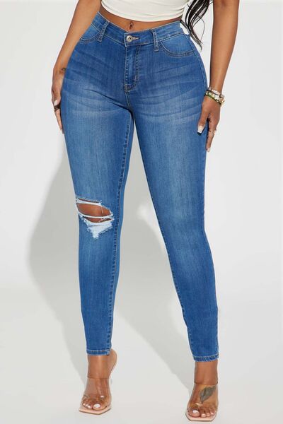 swvws Distressed Buttoned Jeans with Pockets