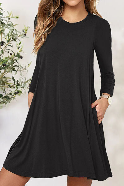 swvws Round Neck Long Sleeve Mini Dress